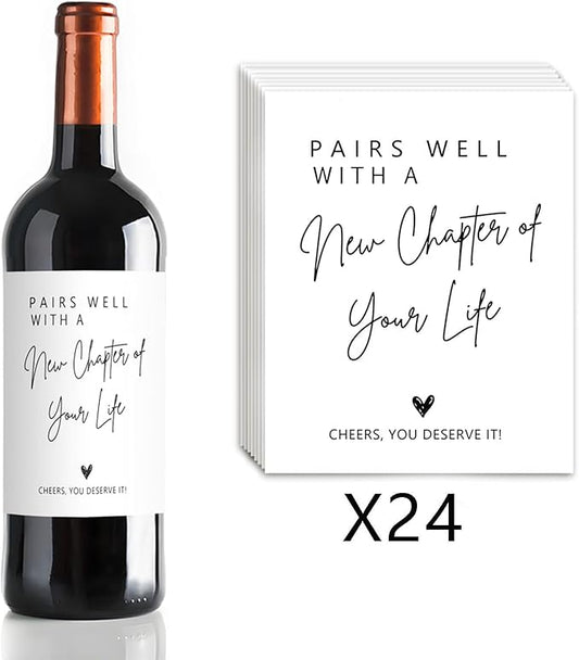 24 Pcs Funny Pairs Well with a New Chapter Wine Labels New Chapter Wine Bottle Stickers Retirement Wine Bottle Labels Moving Away New Beginnings Gifts for Women Men
