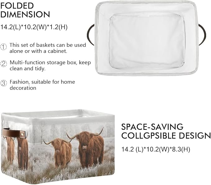 Scottish Highland Cow Storage Basket Fabric Storage Bin Baskets Bull Farmhouse Funny Animal Foldable Storage Boxes Bag for Baby Cloth Dog Toy Book Storage Cubes Shelf Closet Basket 16×12×8 Inches