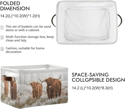 Scottish Highland Cow Storage Basket Fabric Storage Bin Baskets Bull Farmhouse Funny Animal Foldable Storage Boxes Bag for Baby Cloth Dog Toy Book Storage Cubes Shelf Closet Basket 16×12×8 Inches