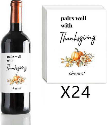 24Pcs Thanksgiving Wine Label Cheers Thanksgiving Wine Label Holiday Gift Champagne Label Wine bottle label Thanksgiving Gift Funny Gift