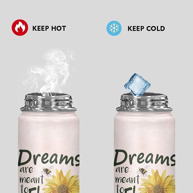 Sunflower Water Bottle 18 Oz Insulated Water Bottles with Handle Flask Wide Mouth Bottle Vacuum Stainless Steel Metal Water Bottle for Sports, Gym, Office