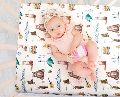 4 Pack Woodland Forest Animals Wood Neutral Unisex Fitted Baby Crib Sheets Set for Baby Boys or Girls Forest