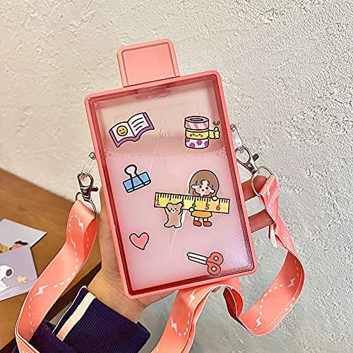 Pink Lightning Travel Water Bottle with Straw Birthday Gift Cup Picnic Cup Ice Travel Mug with Strap (lightning pink, 450 ml)