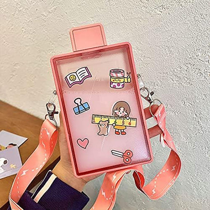 Pink Lightning Travel Water Bottle with Straw Birthday Gift Cup Picnic Cup Ice Travel Mug with Strap (lightning pink, 450 ml)