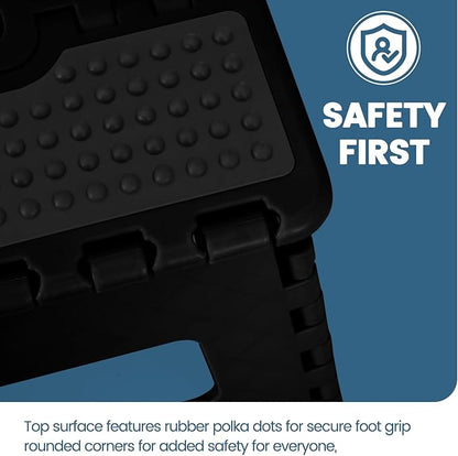 ACSTEP 9 Inch Folding Step Stool 300 LB Capacity Non Slip Foot Stool with Handle Plastic Foldable Step Stools for Kids Stepping Stool for Bathroom Black Small Step Stool (1 PC Black)