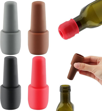 4pcs Wine Stoppers, Air Tight Flexible Beer Bottle Stopper Reusable Silicone Wine Sealer for Wine bottles Beverage Bottle Stoppers(red+black+grey+coffee)