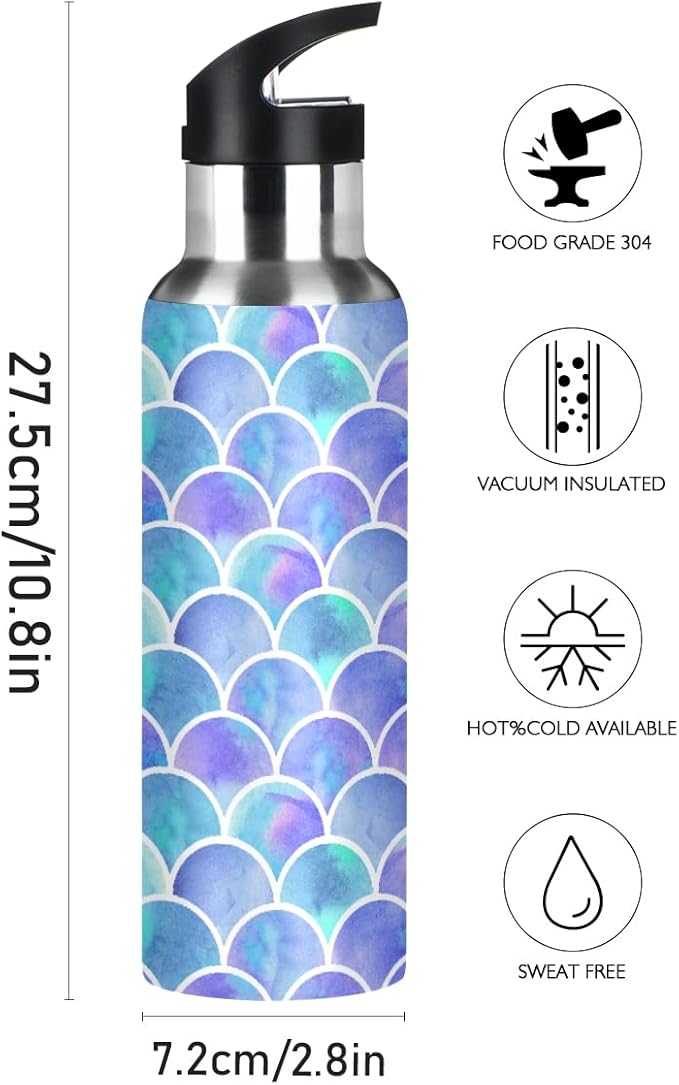 MNSRUU Insulated Water Bottle with Straw, Rainbow and Unicorns Stainless Steel Flasks for Sports Cycling Hiking School