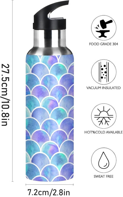 MNSRUU Insulated Water Bottle with Straw, Rainbow and Unicorns Stainless Steel Flasks for Sports Cycling Hiking School