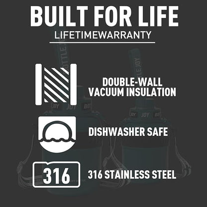 Stainless-Steel Water Bottle: Leakproof Lid, Perfect Sip, Double Insulated, Eco-Friendly, Dishwasher Safe & Stylish Strap (Forest, 32 oz)