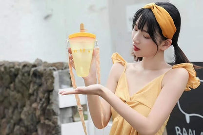 Travel Cup with Straw Birthday Party Gift Picnic Ice Water Bottle Travel Mug with Strap (Ice Cream Orange, 320 ml)