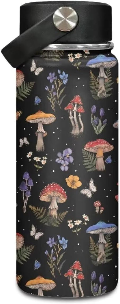 Mushroom Print Insulated Stainless Steel Water Bottle with Top Handle 20 Oz Vacuum Stainless Steel Sports Travel Water Bottle for Women Men