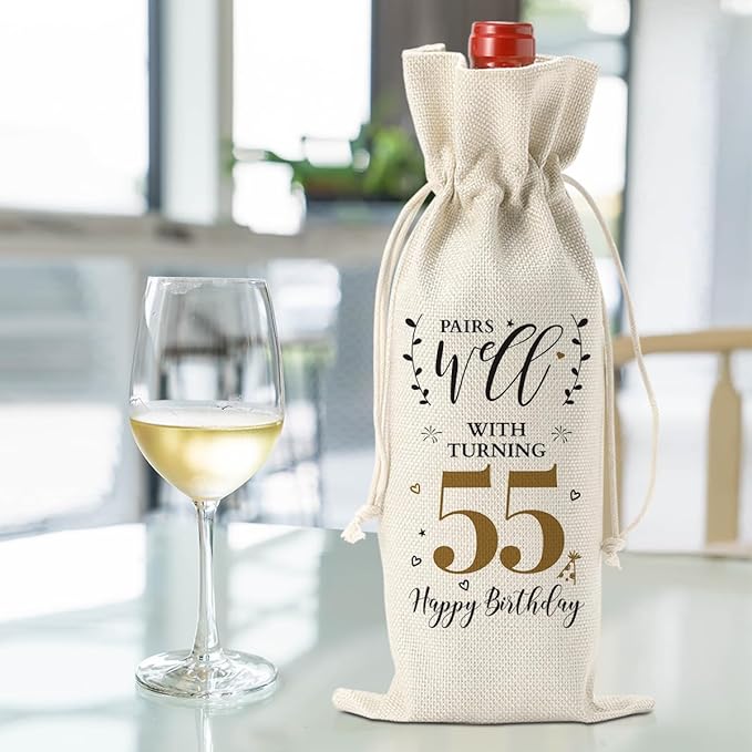 55th Birthday Gifts for Women Men Funny Wine Bag 55th Birthday Decorations Party Favors Anniversary Retirement 55 Year Old Gifts for Woman Her Him Grandma Wife Friends Mom Wine Gift Bag