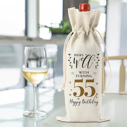 55th Birthday Gifts for Women Men Funny Wine Bag 55th Birthday Decorations Party Favors Anniversary Retirement 55 Year Old Gifts for Woman Her Him Grandma Wife Friends Mom Wine Gift Bag