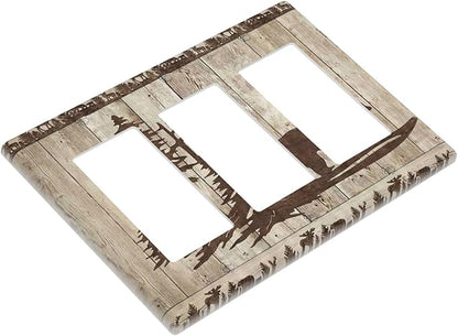 Rustic Wood Bear Forest 3 Gang Rocker Light Switch Plate Vintage Antique Cabin Triple Decora Outlet Wall Plate Cover Faceplate Decorative Switchcovers GFCI for Farmhouse Bathroom Bedroom Decorate
