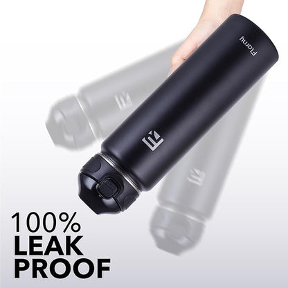 32 oz Insulated Water Bottle with Straw, Stainless Steel Metal Thermos Bottles, Durable Non-Slip Gradient Bottle with Strap for Sports and Travel, Leak Proof (Black Matte)