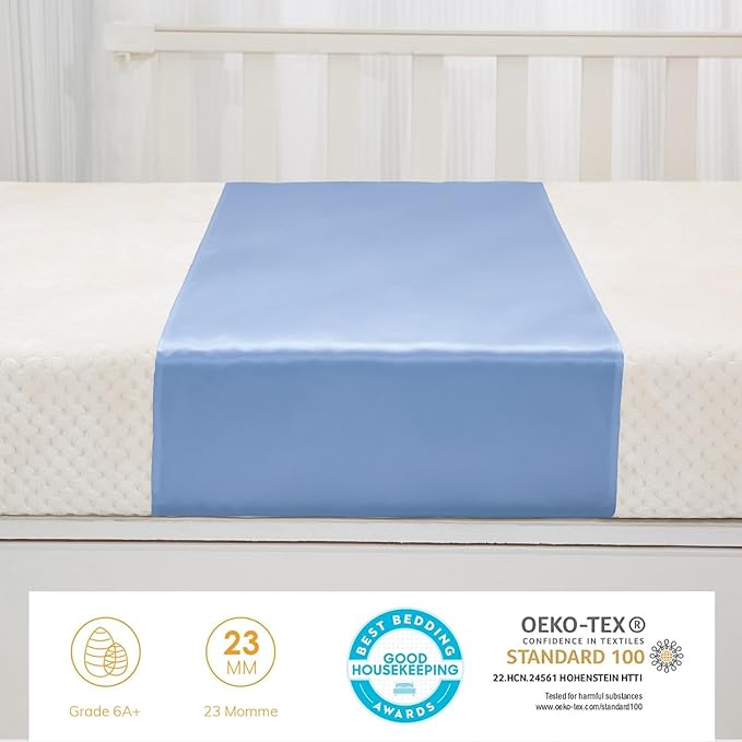 23 Momme Silk Bassinet Sheet for Baby Hair, No More Bed Head and Baby Bald Spots, 100% Mulberry Silk Crib Sheets for Baby Boy/Girl (Blue)