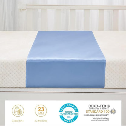 23 Momme Silk Bassinet Sheet for Baby Hair, No More Bed Head and Baby Bald Spots, 100% Mulberry Silk Crib Sheets for Baby Boy/Girl (Blue)