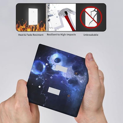 Cute Baby Panda Light Switch Cover Wall Plate Decorative 2 Gang Double Toggle Covers Blue for Kitchens Playrooms Bathrooms Farmhouses 4.5 x 4.5 in