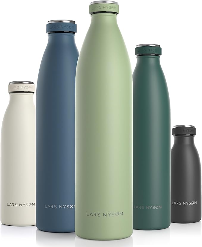 LARS NYSØM Stainless Steel Insulated XL Water Bottle 12oz 17oz 25oz 34oz 51oz | BPA-free Insulated Thermo Flask for Hot and Cold Beverages | Leakproof Large Drinking Bottle (Sage, 51oz)