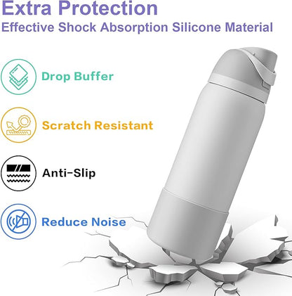 2PCS Silicone Water Bottle Boot for Owala 24oz 32oz 40oz, Protective Bottom Bumper Anti-Slip Sleeve for FreeSip, Twist, and Flip Stainless Steel Bottles, Dishwasher Safe and BPA Free