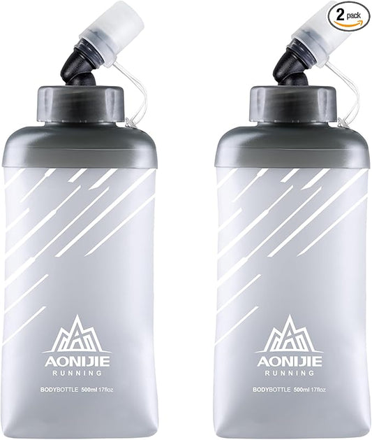 Azarxis TPU Soft Flask Folding Collapsible Water Bottles BPA-Free for Hydration Pack - Ideal Trail Running Hiking Cycling Climbing (500ml/16.91oz - 2 Pack)