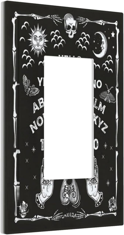 Black Witchy Skeleton Skull Gothic Sun Moon 1 Gang Rocker Novelty Light Switch Covers Decorative Unique Single Decora Outlet Wall Plate Faceplate Switchplate GFCI for Bedroom Decor