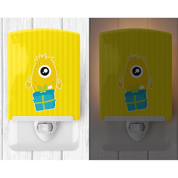 Caroline's Treasures BB9098CNL Birthday Monster with Present Ceramic Night Light Compact, UL-Certified, Ideal for Bedroom, Bathroom, Nursery, Hallway, Kitchen, 6x4x3, Multicolor