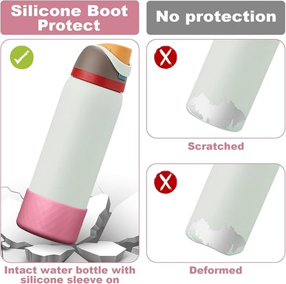 2PCS Silicone Water Bottle Boot for Owala 24oz 32oz 40oz, Anti-Slip Protective Sleeve Bottom Bumper Protector for FreeSip, Twist, and Flip Stainless Steel Water Bottles
