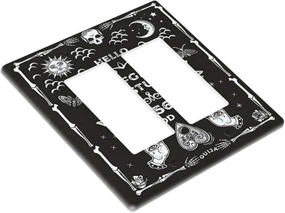 Black Witchy Skeleton Skull Gothic Sun Moon 2 Gang Rocker Decora Novelty Light Switch Covers Decorative Unique Dual Outlet Covers Wall Plate Electrical Faceplate Switchplate GFCI
