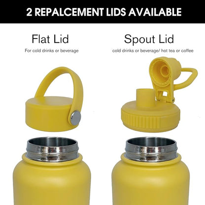 32oz Insulated Water Bottle ，Stainless Steel Sports Water Cup Flask with 2 Lids, Wide Mouth Travel Thermal Mug,Outdoor Sports Bottle（Mango yellow）