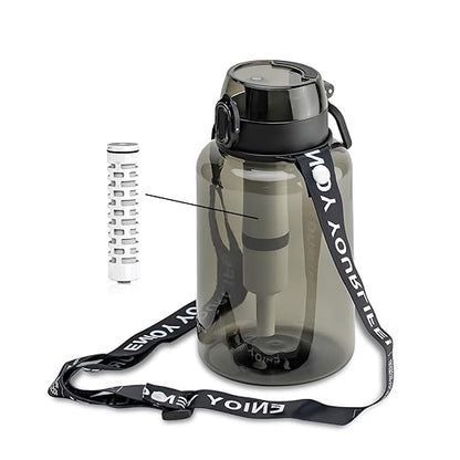 40 OZ Water Filter Bottle with 3-Stage Filtration - Ideal for Survival, Camping, Hiking, Backpacking, and Emergency - Portable&Reusable Filtered Water Bottle with Strap - Black