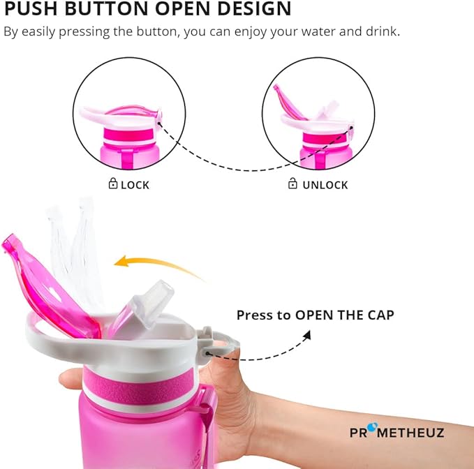 PROMETHEUZ Sports Water Intake Reminder Bottle with Time Marker and Straw, Leakproof Tritan BPA-Free, Fast Flow, Pink Yellow Mint, 32 oz