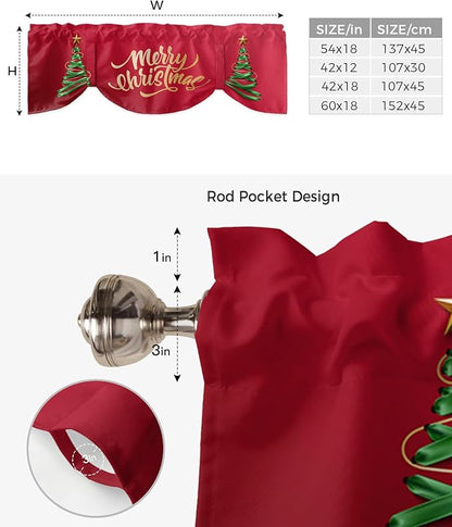 Merry Christmas Blackout Tie Up Valance Curtains for Kitchen Windows Christmas Tree Window Toppers Balloon Shades for Living Room/Bathroom/Bedroom,1 Panel,54" X 18" Winter Holidays