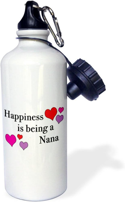 3dRose "Happiness Is Being A Nana" Sports Water Bottle, 21 oz, White