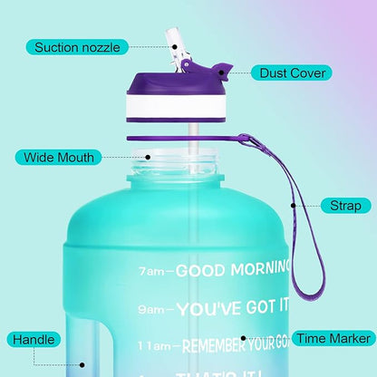 QuiFit Motivational Gallon Water Bottle - with Straw & Time Marker BPA Free Large Reusable Sport Water Jug with Handle for Fitness Outdoor Enthusiasts Leak-Proof