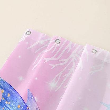 AILONEN Mermaid Shower Curtain for Kids Women Girls, Pink Ocean Coral Jellyfish Coast Bathroom Curtain,Mermaid Tail Print Bath Curtain 72" W*84" H Polyester Waterproof Shower Curtain with 12 Hooks