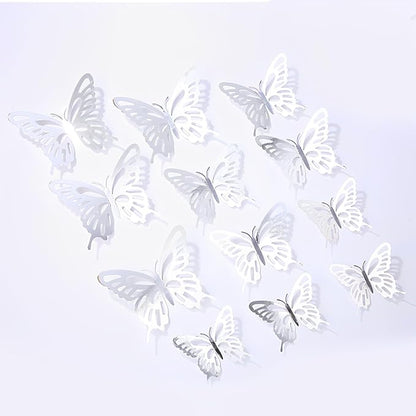 72Pcs 3D Butterfly Wall Decor 3 Sizes 3 Styles, Butterfly Decorations Party Birthday Cake Decoration, Removable Butterfly Wall Stickers for Kids Nursery Wedding Bedroom Room Decor(Silver)