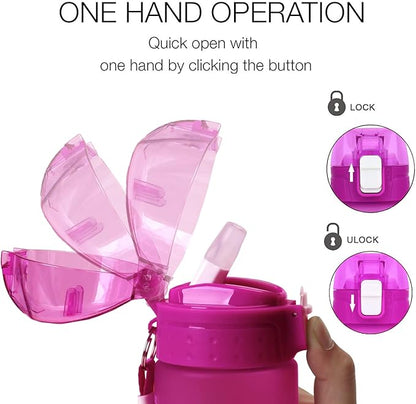 XACIOA Water Bottle with Straw,18oz Plastic Cup with Motivational Time Marker,1L Tritan Sport Lightweight Leakproof BPA-Free,Wide Mouth Fast Flow Ensure You Have Times to Drink,with Straw & Cup Brush