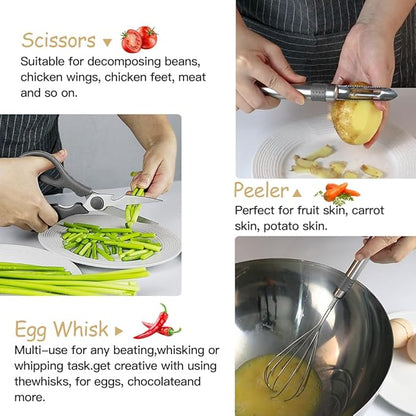 Kitchen Utensil Set-Silicone Cooking Utensils-33 Kitchen Gadgets & Spoons for Nonstick Cookware-Silicone and Stainless Steel Spatula Set-Best Kitchen Tools, Useful Pots (Grey)