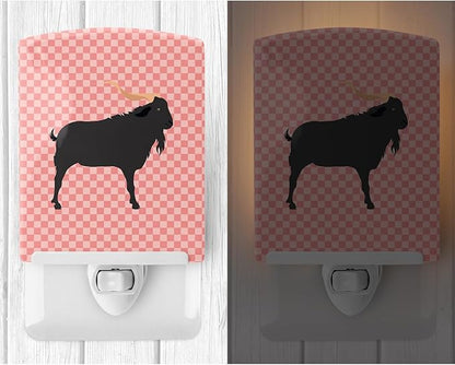 Caroline's Treasures BB7882CNL Verata Goat Pink Check Ceramic Night Light Compact, UL-Certified, Ideal for Bedroom, Bathroom, Nursery, Hallway, Kitchen, 6x4x3, Multicolor