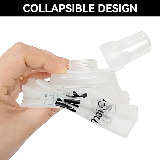 Premium Collapsible Water Bottle-150ml (5.29 oz), Portable Soft Flask Water Bottle for Hydration Pack/Running Vest- Folding Water Bottle for Running, Hiking, Cycling (White 150ml)