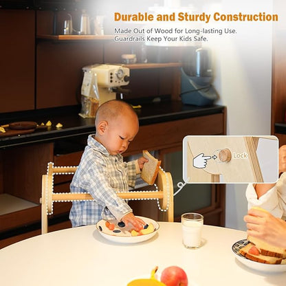 Kids Step Stool, Toddler Learning Tower, Easy Folding, Safety Rail with Lock, 3-Level Height Adjustable