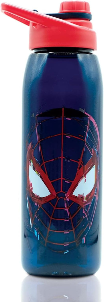 Silver Buffalo Marvel Spider-Man Miles Morales 28-Ounce Sports Bottle | BPA-Free Plastic Water Jug With Leakproof Screw-Top Lid And Flip-Up Cap | Hydration For Outdoor Activities, Gym Fitness Gifts