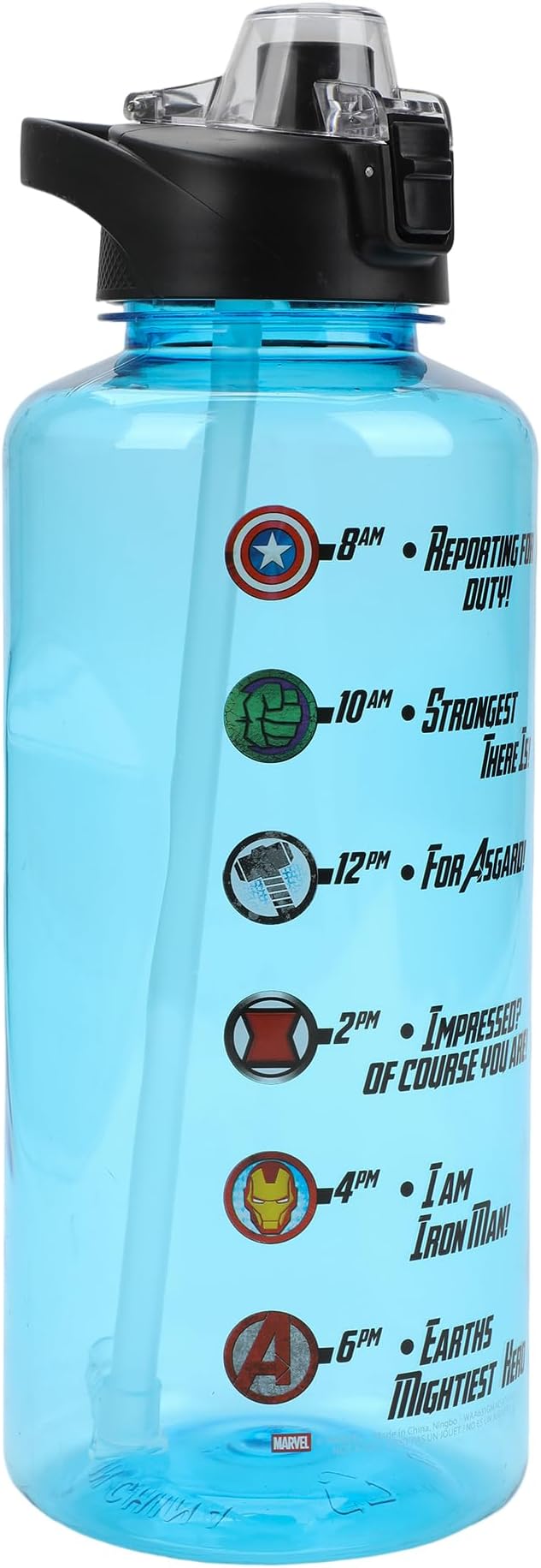 Marvel Avengers Motivational Sayings 2-Liter Transparent Blue Water Bottle