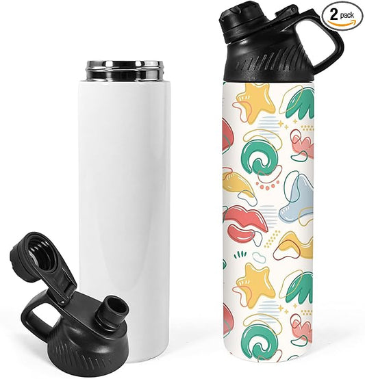 AGH 20 oz Sublimation Sports Water Bottle Blanks with Straw & Handle Lid Straight Tumblers Stainless Steel Metal Vacuum Insulated Flask for Glitter Vinyl, Sport Outdoor Travel 2pcs
