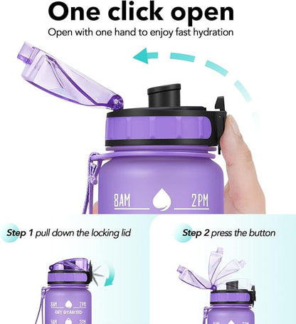 32oz Motivational Water Bottle with Time Marker & Fruit Strainer, Leak-proof BPA Free Non-Toxic Bottle with Carrying Strap, Perfect for Fitness, Gym and Outdoor Sports