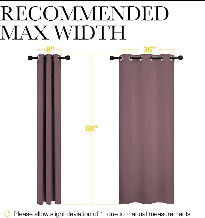 NICETOWN Dry Rose Room Darkening Curtains for Kitchen, Set of 2, 42 inches Wide by 68 inches Long, Window Treatment Thermal Insulated Solid Grommet Room Darkening Curtains/Drapes for Bedroom