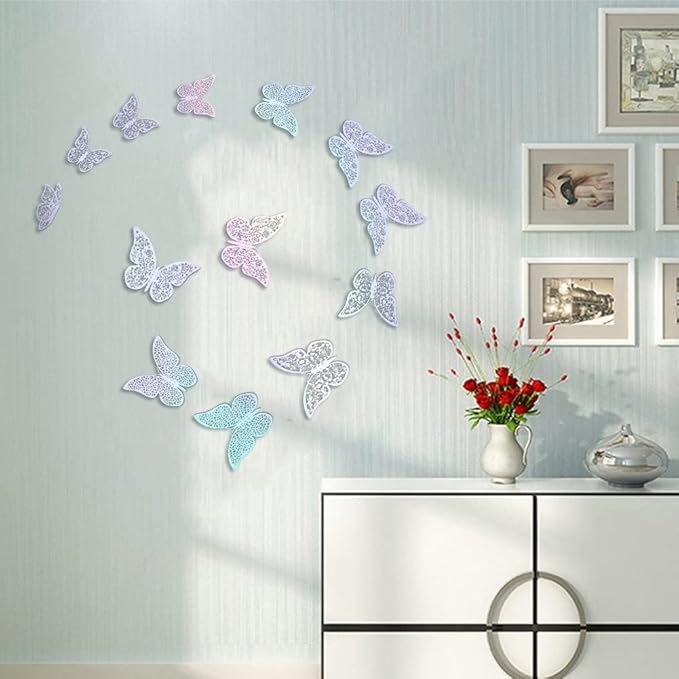 72Pcs 3D Butterfly Wall Decor 3 Sizes 3 Styles, Removable Butterfly Stickers Wall Decals, Butterfly Decorations Party Birthday Cake Decoration for Kids Nursery Wedding Bedroom Room(Colour)