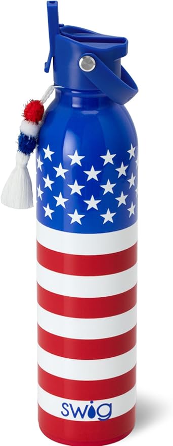 Swig Life 26oz Insulated Water Bottle, Travel Water Bottle with Straw and Lid, Cup Holder Friendly Water Bottles, Stainless Steel Water Bottle, 26 oz Tumbler, Reusable Water Bottle (All American)