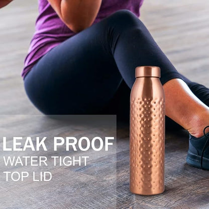 Copper Water Bottle 1Liter - Gift Box of 6, Hammered, an Ayurvedic vessel made from pure copper - helps you drink more water, with many health benefits